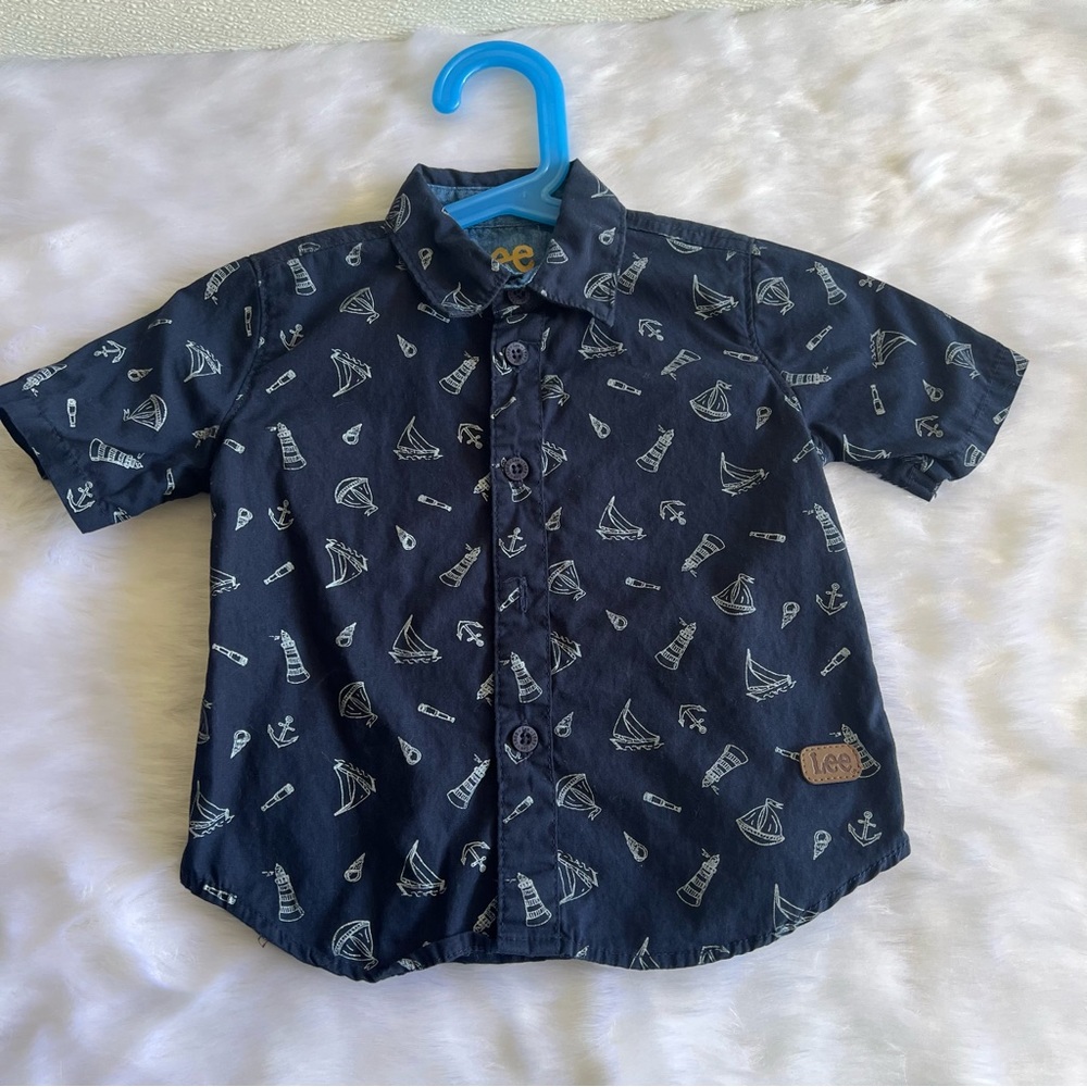 Toddler Blue All Over Sailboat Print Cotton Button Shirt Size 24M